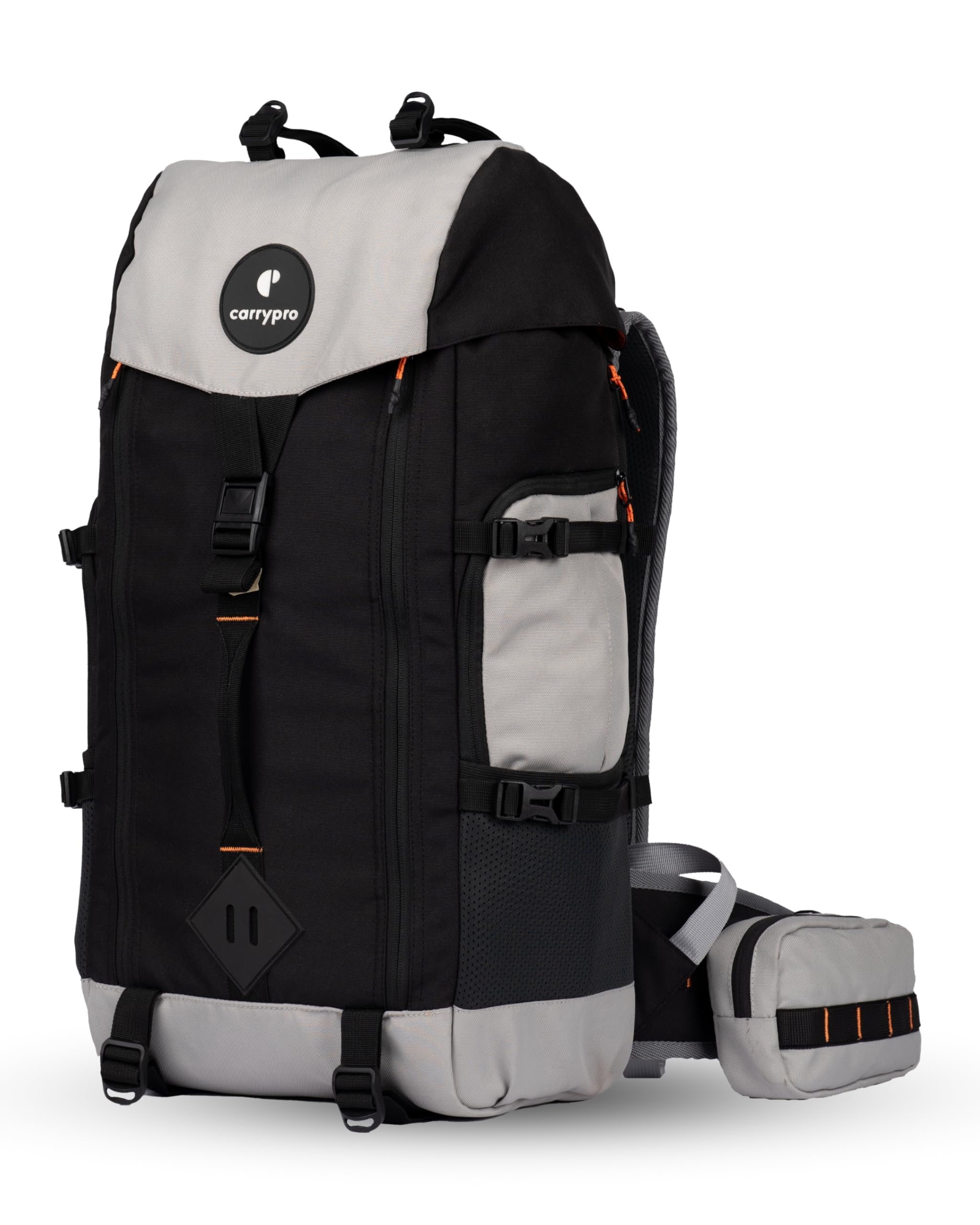 CarryPro HOBO40 v2.0– 40L Functional Travel Backpack for Men & Women, Camping, Biking, Trip, Trekking Bag, Fits 15.6” Laptop, Water-Resistant with Rain Cover & Travel Pouch, 2-Year Warranty