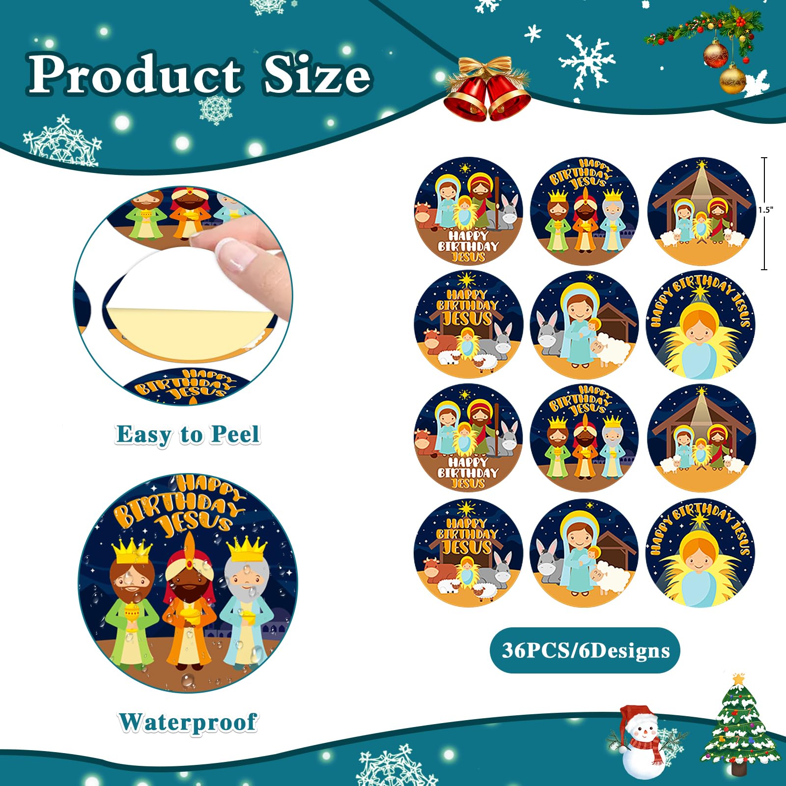 Jesus Born Sticker Christmas Sticker Tags Whaline 1000Pcs Christmas Stickers 1.5Inch Jesus ...