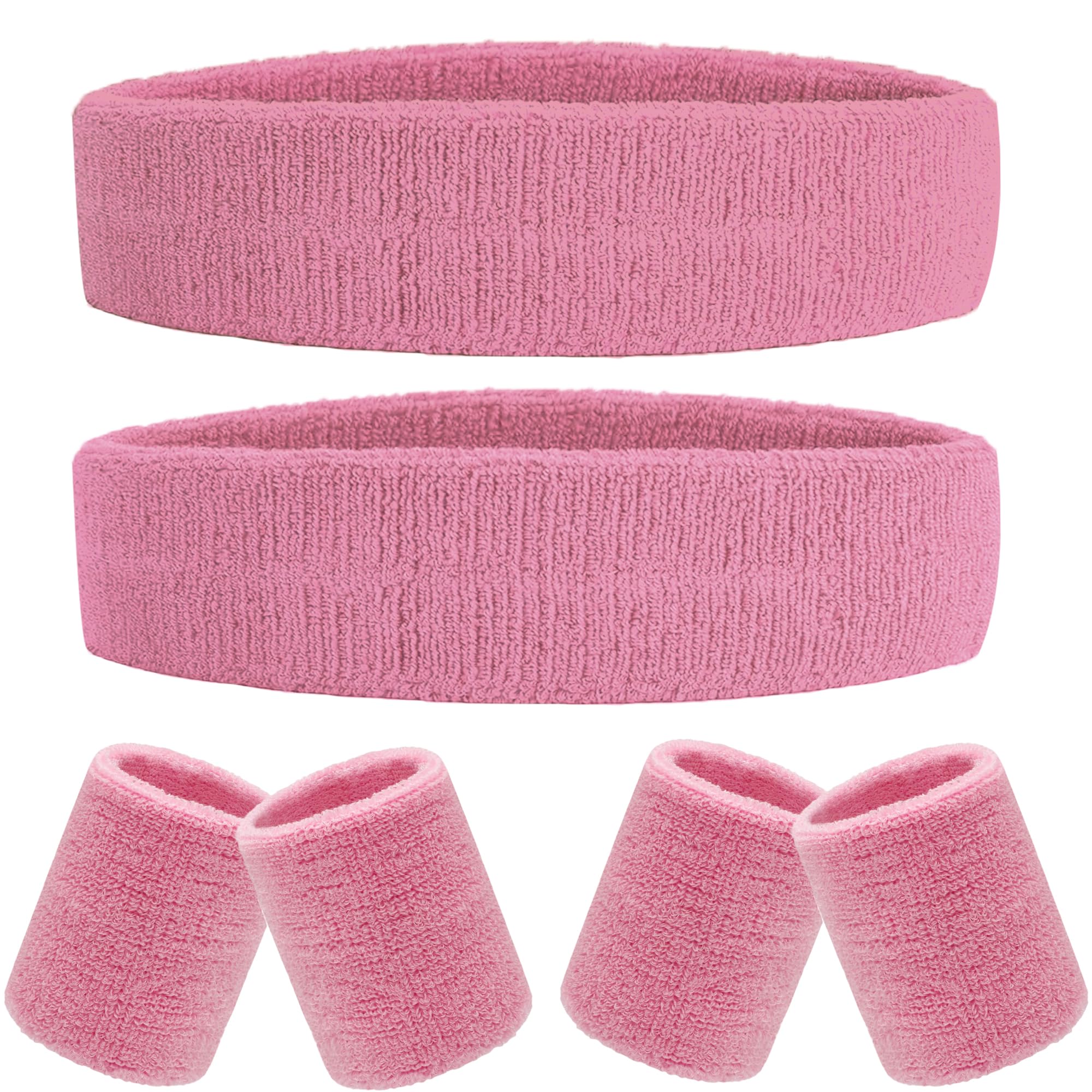 IMAGERIO 6 Pieces Sweatband Set Sports Headband Wristband Set, Moisture Wicking Athletic Sweatbands 4 Wrist Sweatband and 2 Headbands, Terry Cloth