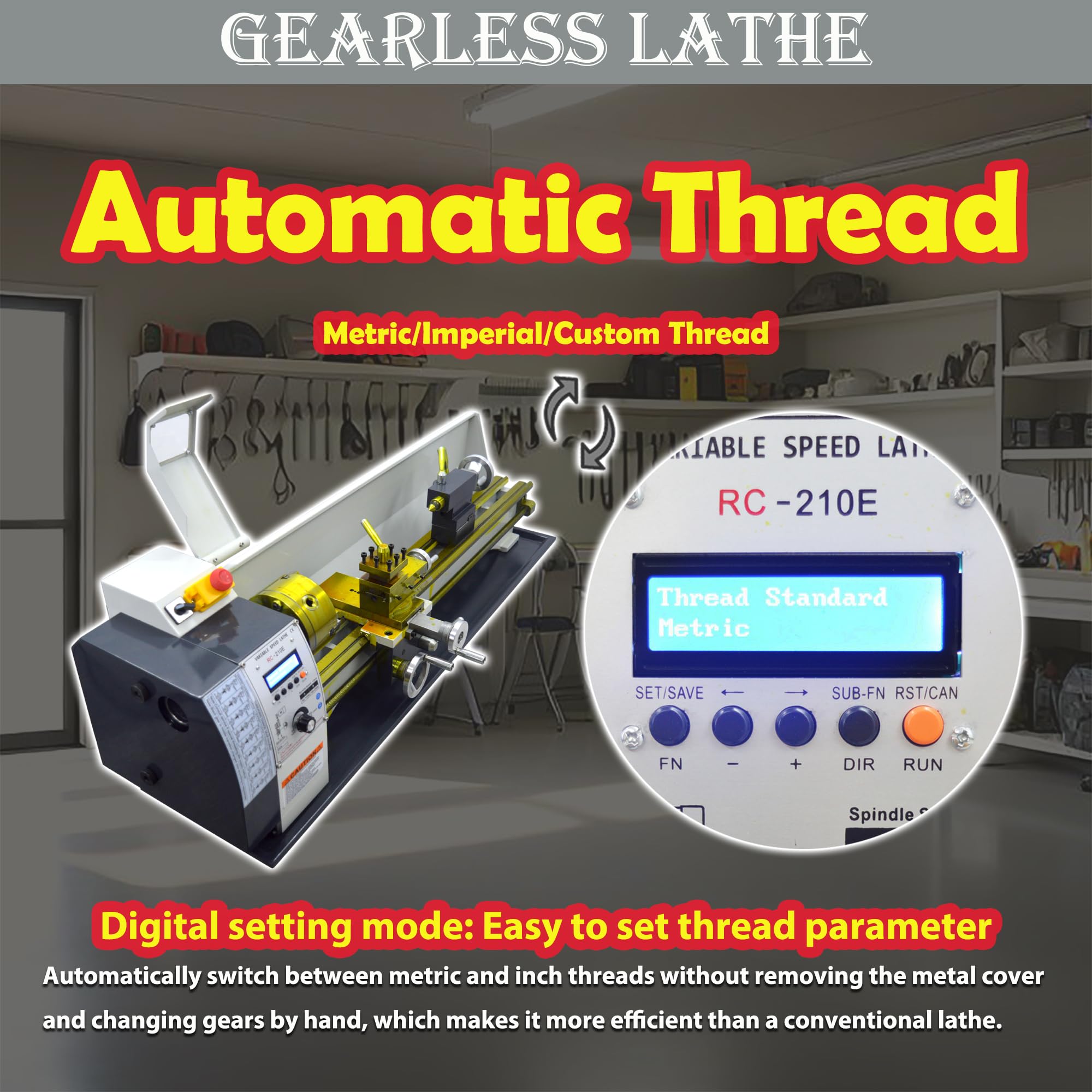 TECHTONGDA Metal Lathe 8X16” Precision Electronic Leadscrew Gearless Bench Lathe Automatic Switch Thread between Metric and Inch 1100W Brushless Motor DIY Mini Lathe