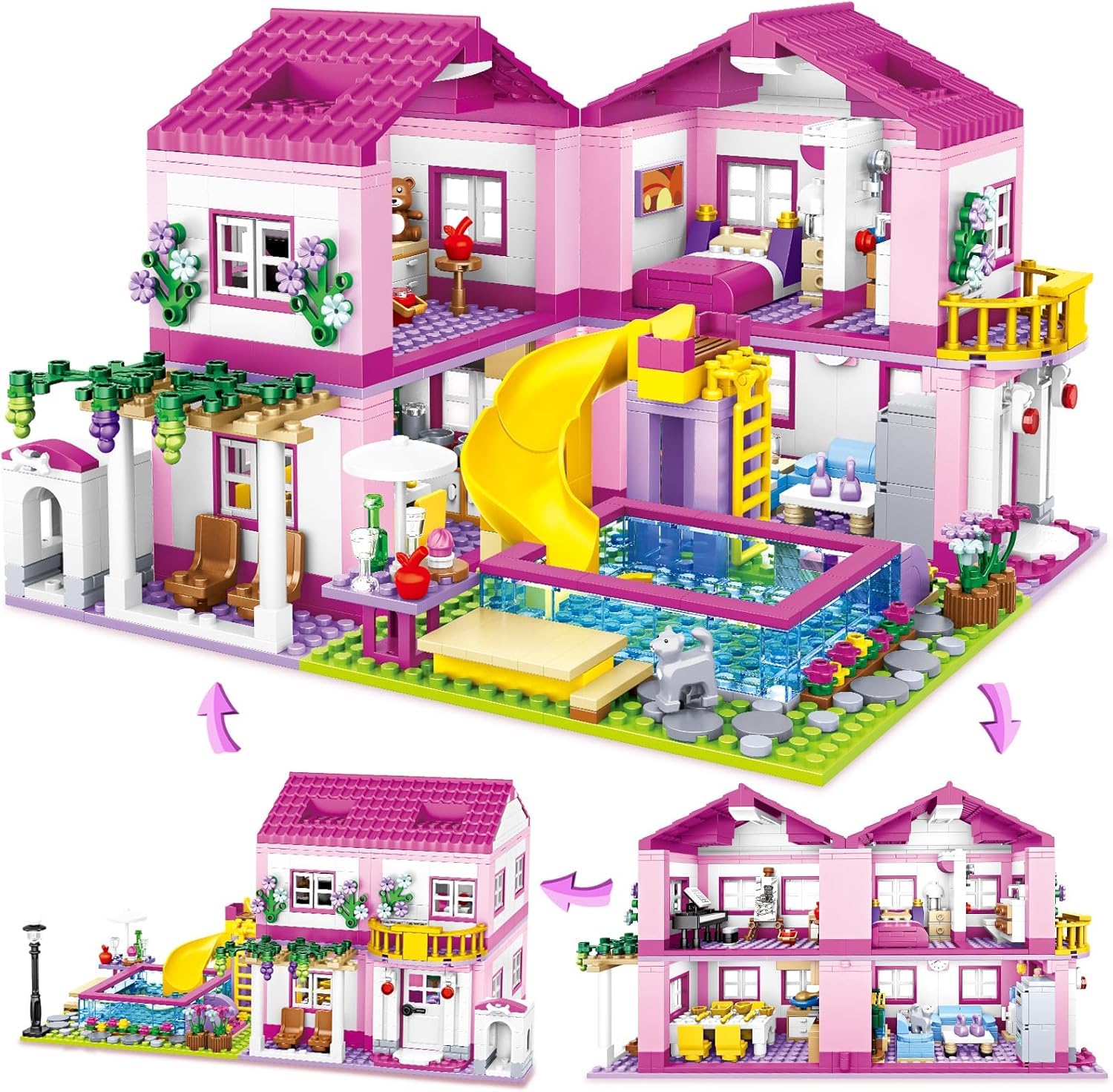Toy Player Pink Sommer Villa Klemmbausteinen Haus Konstruktionsspielzeug für 14+ Erwachsene Liebhaber von Bausteinen 1018PCS