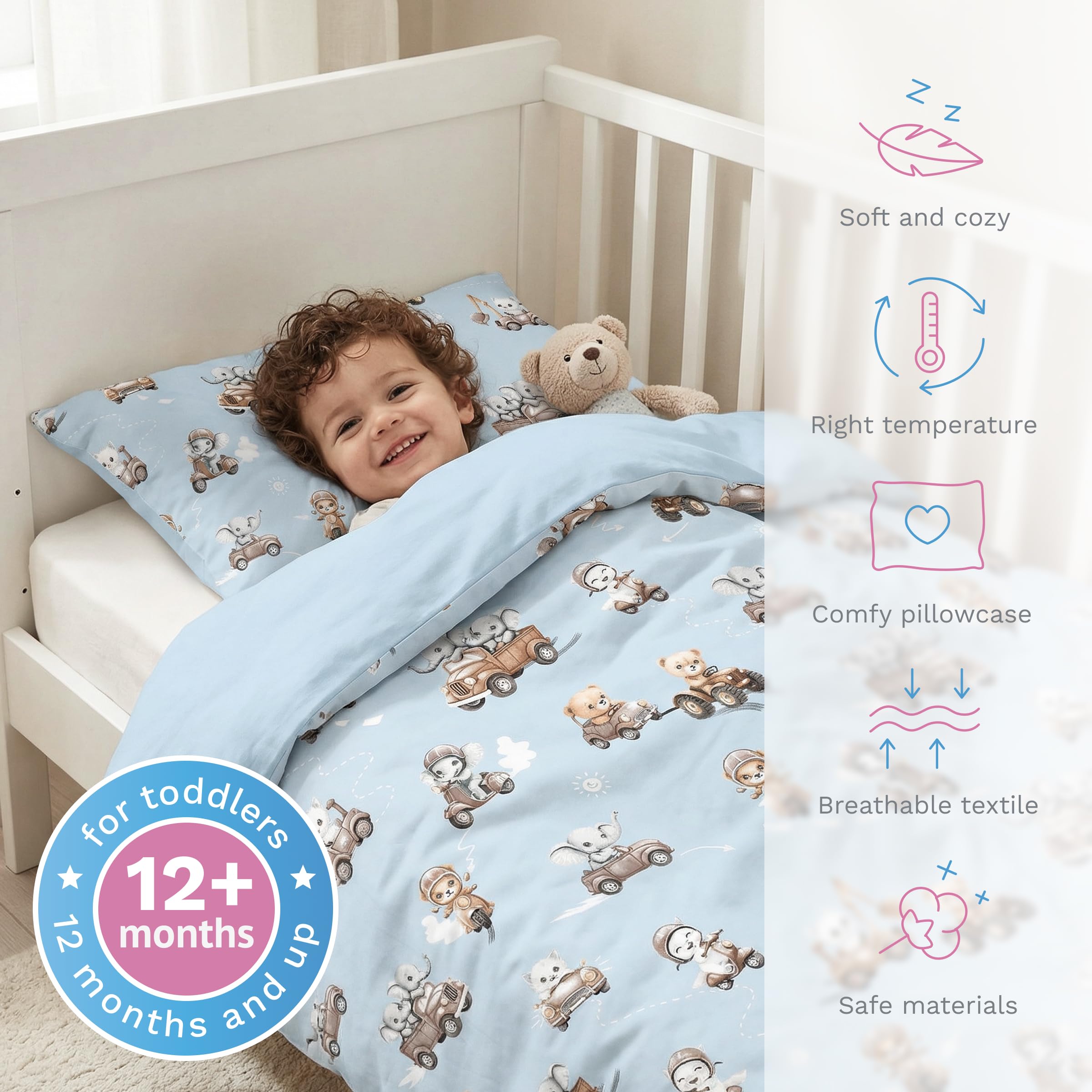 Baby Comfort 2 Piece Baby Kids Bedding Set 80x70 cm Duvet Cover & Pillowcase 12M+ (Animals in transport), 53 - Image 2