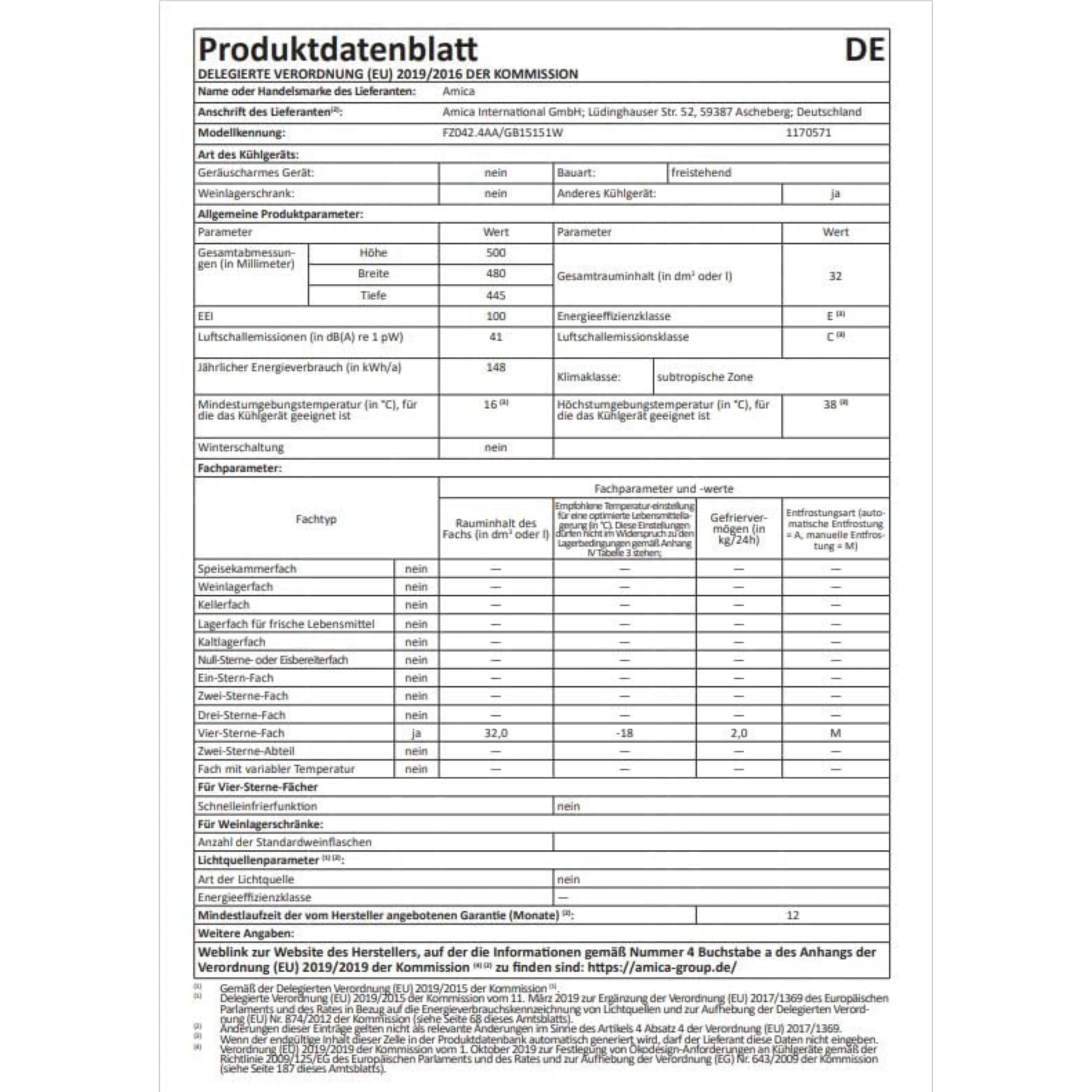 Amica Gefrierbox freistehend 32 l manuelle Abtauung Gefrierfach‑Ablage Eiswürfelbehälter 50 x 48 x 44,5 cm – Gefrierschrank Freistehend Weiß