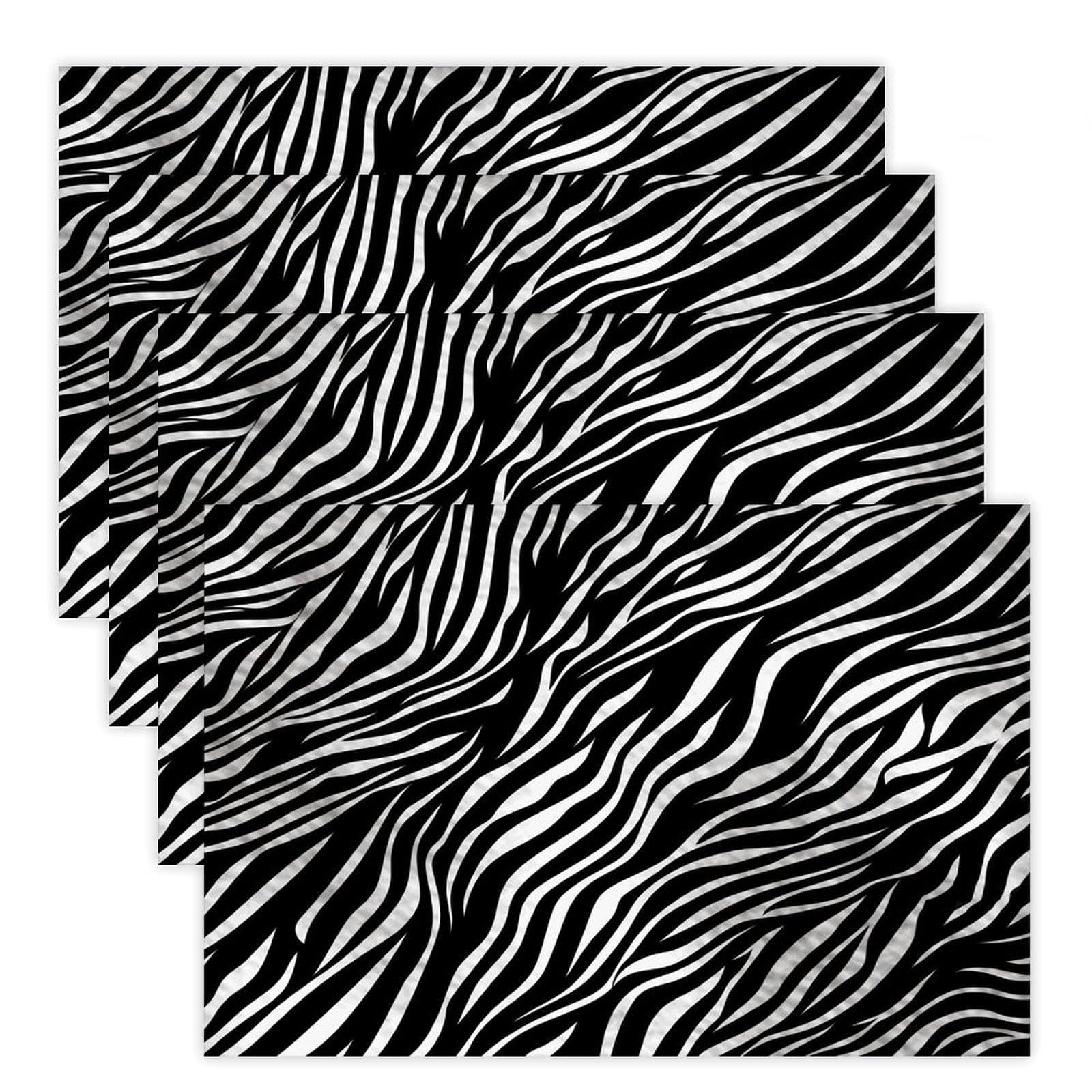 Zebra Print Placemats Flax Place Mats for Dining Table Rectangle Non-Slip Table Mats Heat Resistant Washable Placemat for Kitchen Home Decor Party Outdoor 12" X 18"