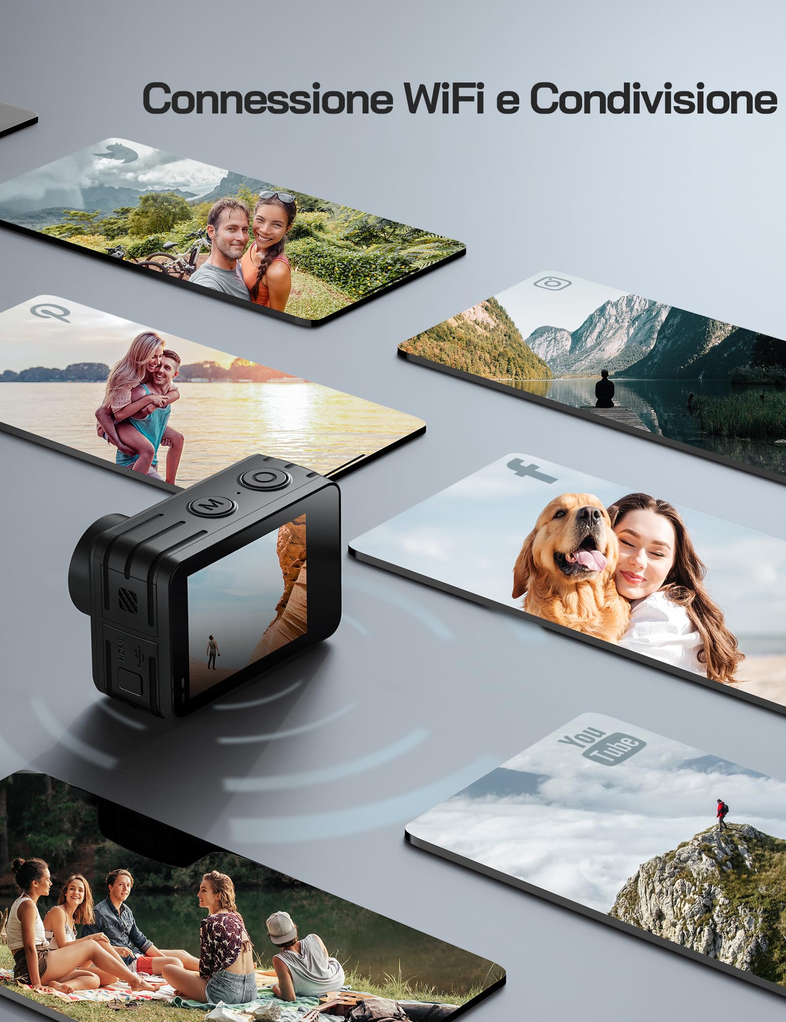 WOLFANG Dual Color Screen Action Cam 4K 60FPS 24MP GA420 WiFi Fotocamera, 10M Corpo/40M Custodia Impermeabile Subacquea Videocamera Casco con Telecomando, Dual Mic, Batterie 2x1350mAh