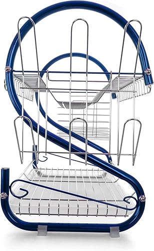 Miniatura 7 de MegaChef Estante para platos de alambre de hierro con dos estantes de 16 pulgadas en azul