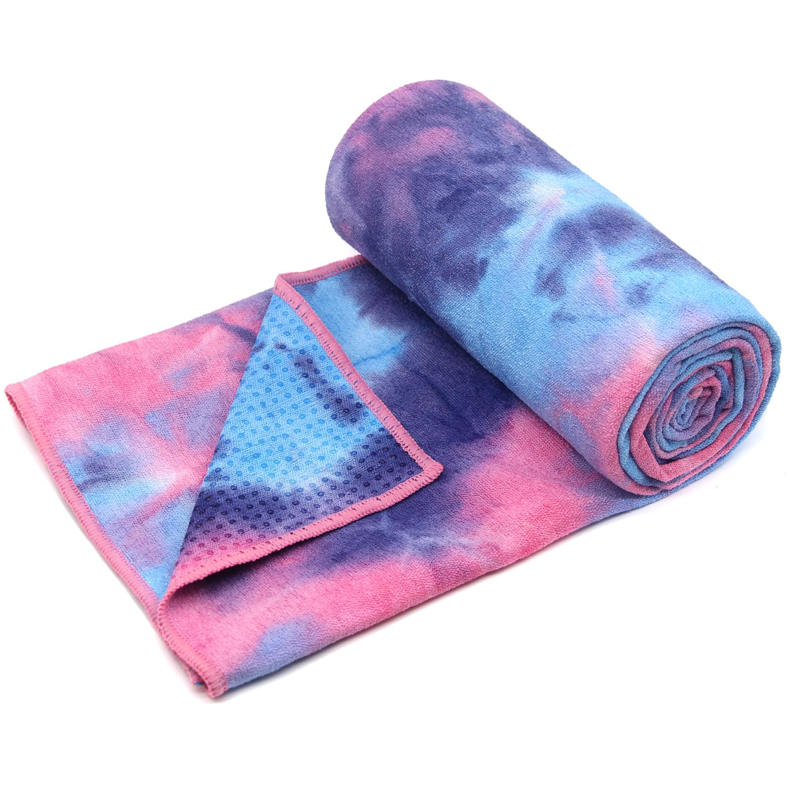 Eunzel Paquete de 2 toallas de yoga calientes con punto de agarre, tapete de yoga antideslizante, toalla absorbente de sudor para yoga caliente, Bikram, Pilates y fitness, 72 x 24 pulgadas, morado