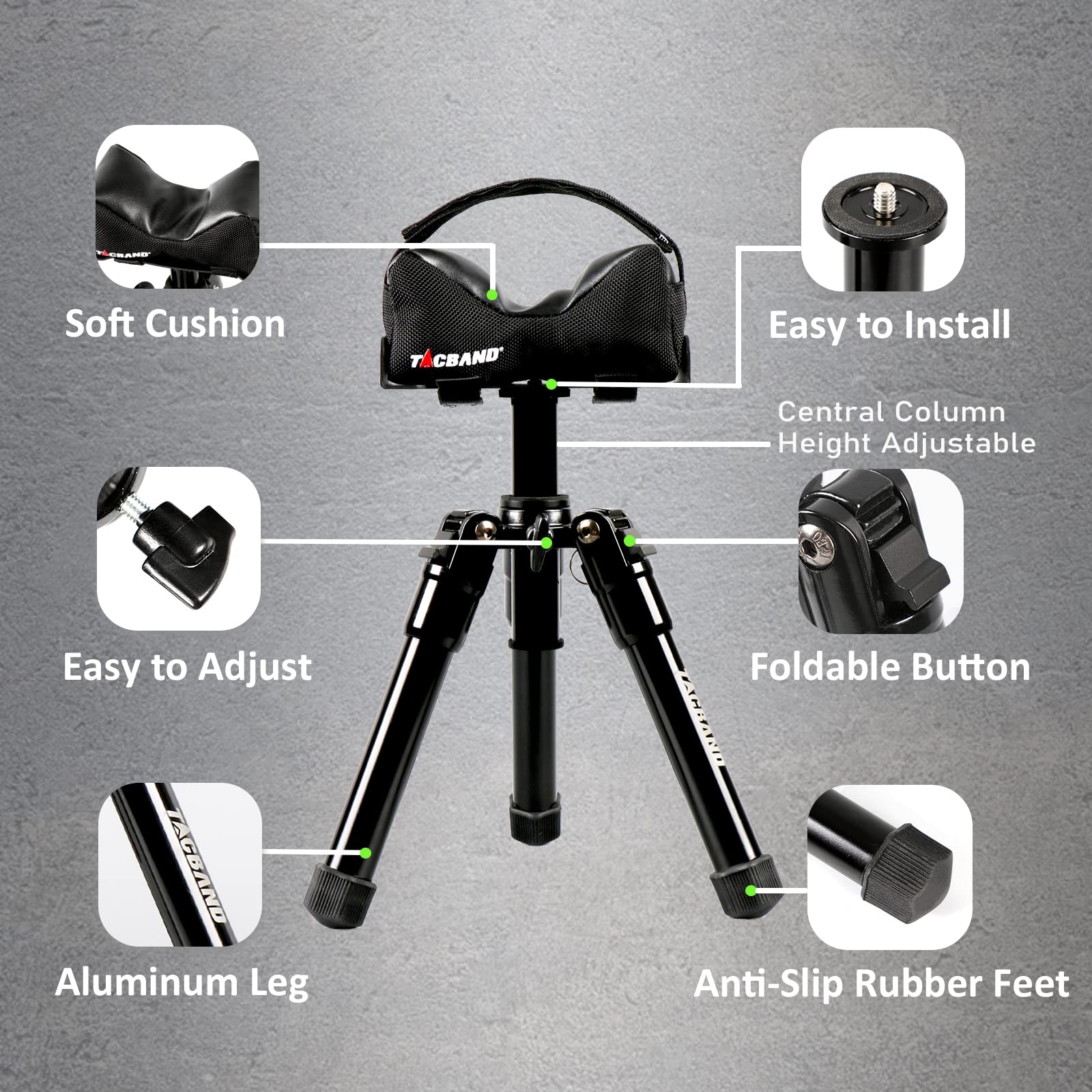 TACBAND Rifle Tripod Shooting Rest – Portable Adjustable Gun Stand with Front Rifle Support Bag, 6.3