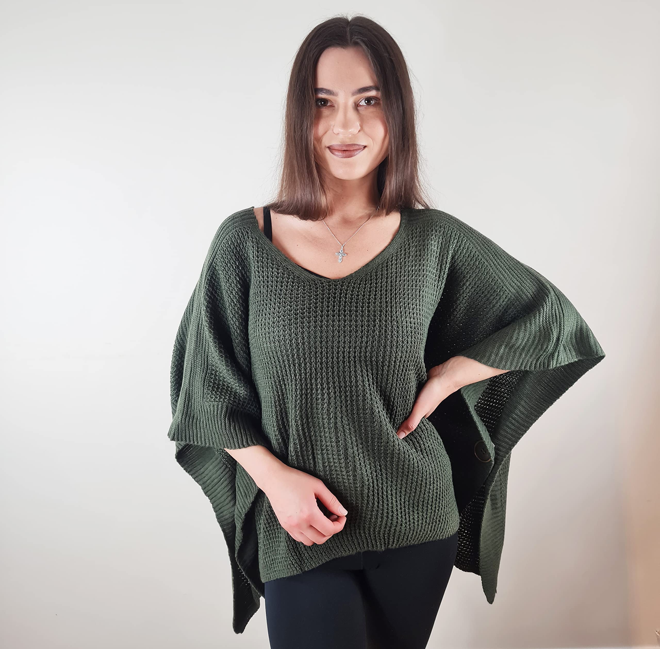 Mimosa Premaman Gravidanza Taglia Unica Poncho Capo a Maglia Collo a V qualità Premium con Bottoni Laterali con Un Sacchetto Regalo Gratuito