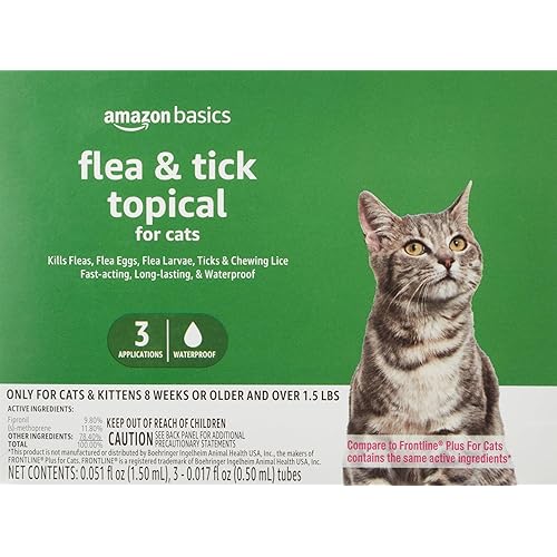 Amazon Basics Flea and Tick Topical Treatment for Cats (Over 1.5 Pounds), 3 Count (Previously Solimo)