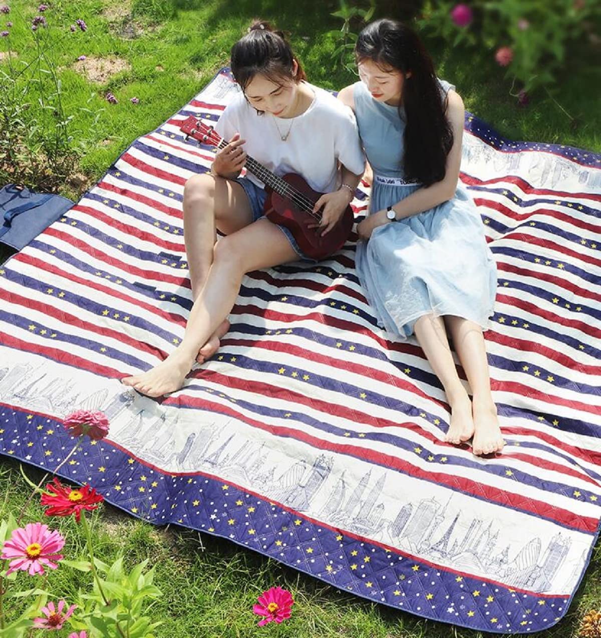 Coperta da Picnic Impermeabile, Stuoia Spiaggia Imbottita, 3 Strati Durevole, Comodo E Morbido, Stuoia Ideale per Campeggio Giardino Riunione Prato Spiaggia, 200X200cm