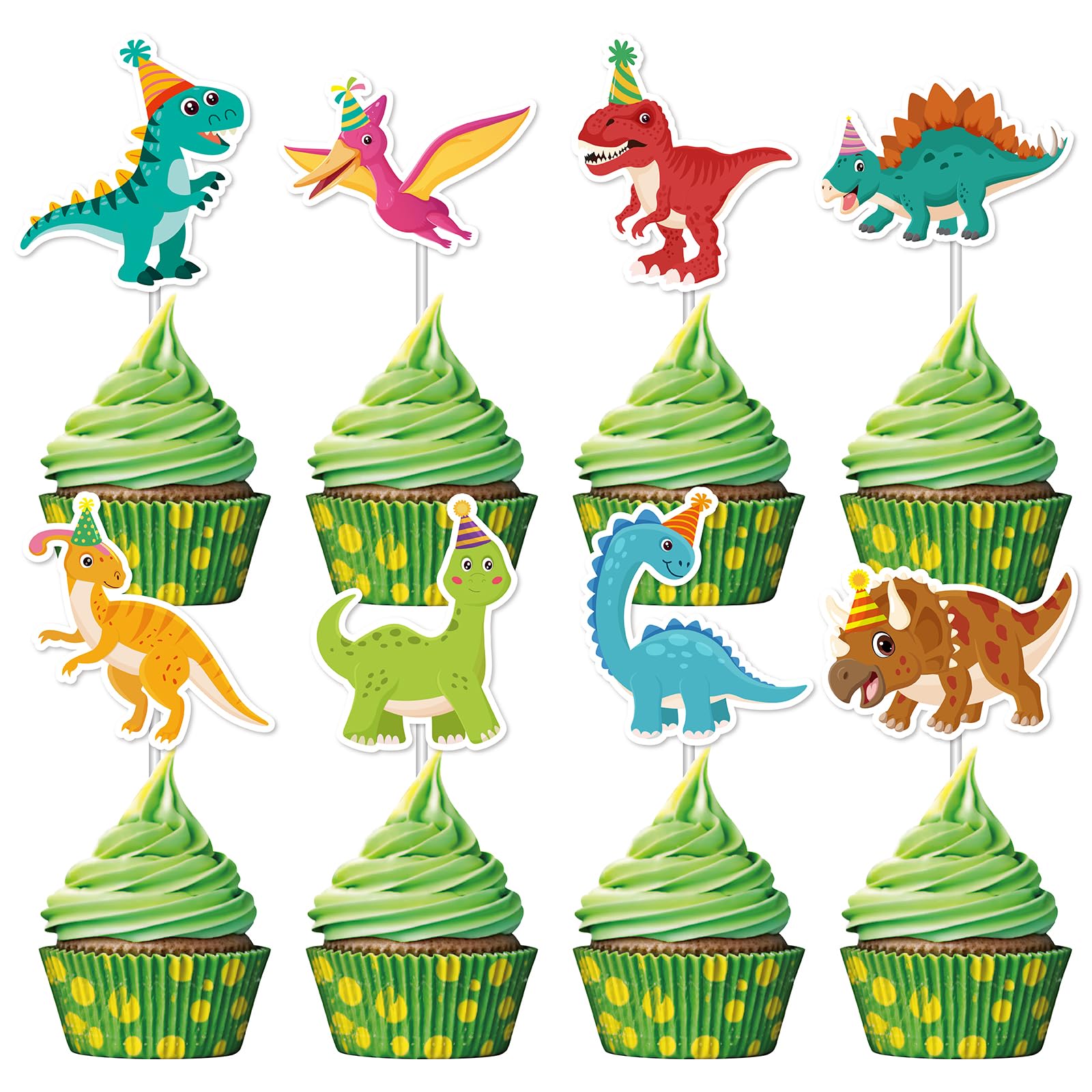 Nymora 40Pcs Dinosaur Cupcake Toppers, Cute Tyrannosaurus Rex Triceratops Cupcake Picks Dinosaur Cake Topper Picks for Kids Birthday Baby Shower Dino Party Cake Toppers Decorations