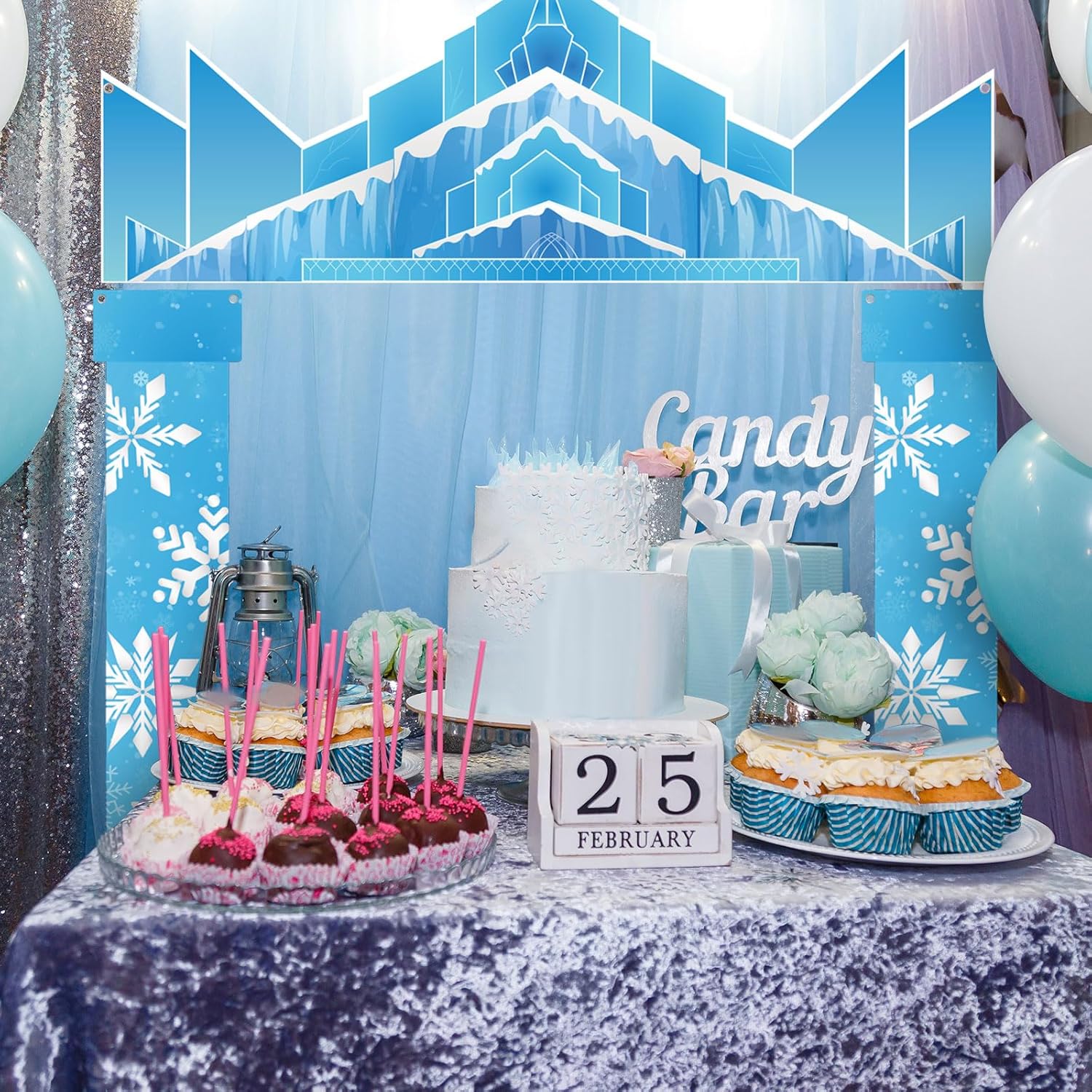Winter Party Door Banner Classroom Door Cover Snow Wonderland Porch Decor Winter Birthday Decorations Photography Backdrop for Holiday Christmas Snowflake Party(Castle)