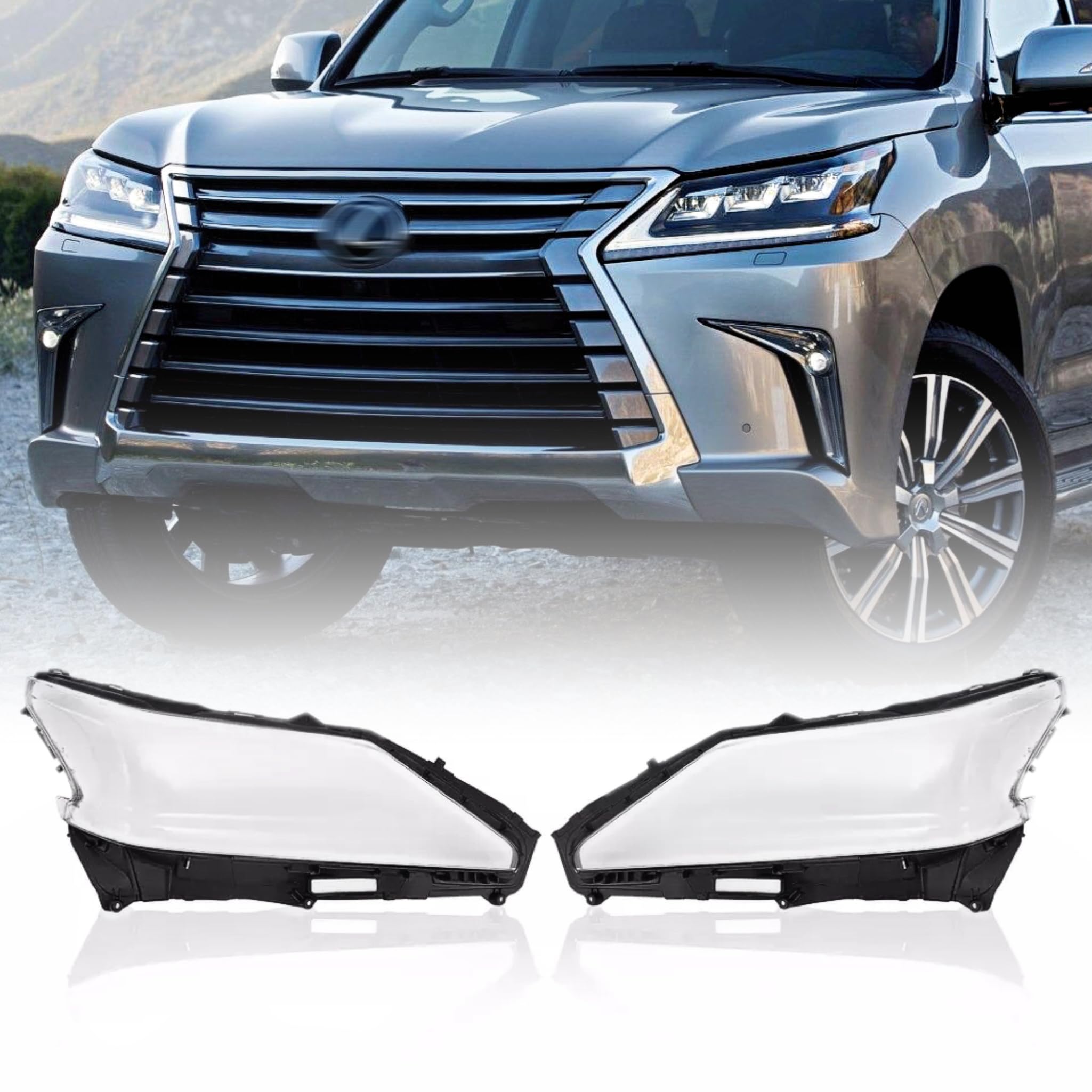 XIJIE Front Replaces Headlights Lens Cover for 2016 2017 2018 2019 Lexus LX570 Headlight Lens Covers Clear Black Housing Clear Lens Driver's Left Side and Passenger's Right Side LH+RH
