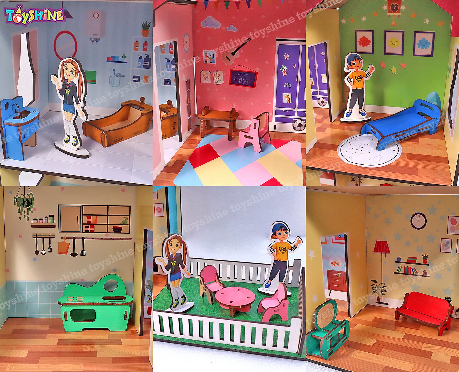 Toyshine Big Size Wooden DIY Doll House for Kids with Furniture, Dolls, Side Garden and Much More! Play House Learning Toy for Girls Boys 3 4 5 6 7 Year Old Birthday Gift Dollhouse - Image 6 thumbnail
