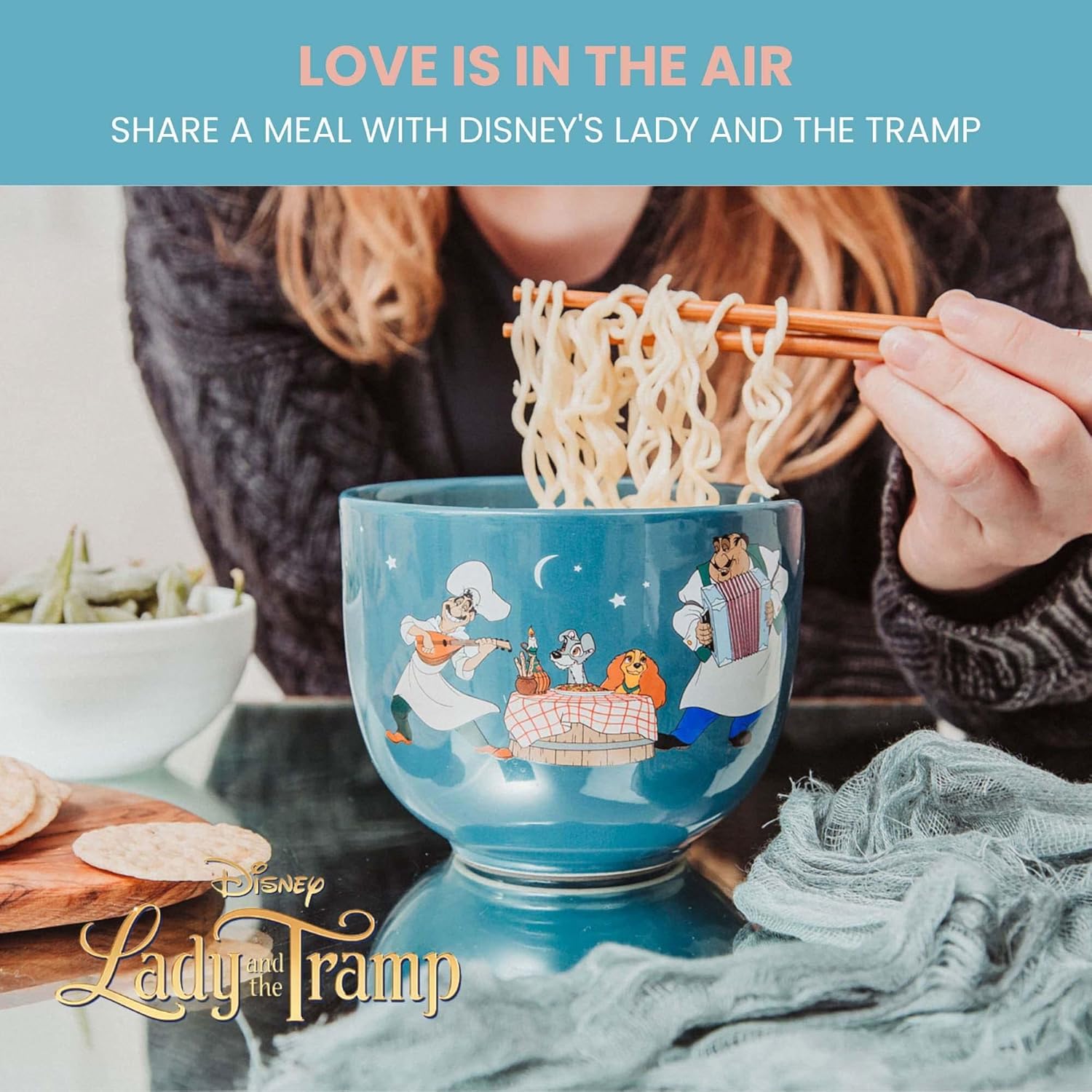 Disney Lady And The Tramp Serenade Ceramic Ramen Dinnerware Set | Includes 20-Ounce Noodle Bowl and Wooden Chopsticks - Image 5