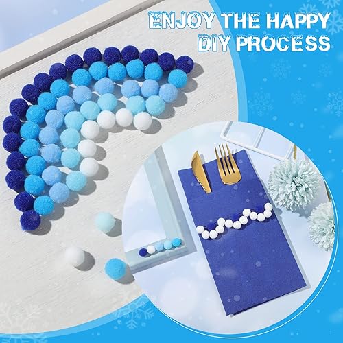 Miniatura 4 de Tegeme 2000 pompones surtidos de 0.39 pulgadas para Acción de Gracias, Navidad, invierno, bricolaje, manualidades y decoración (serie azul)