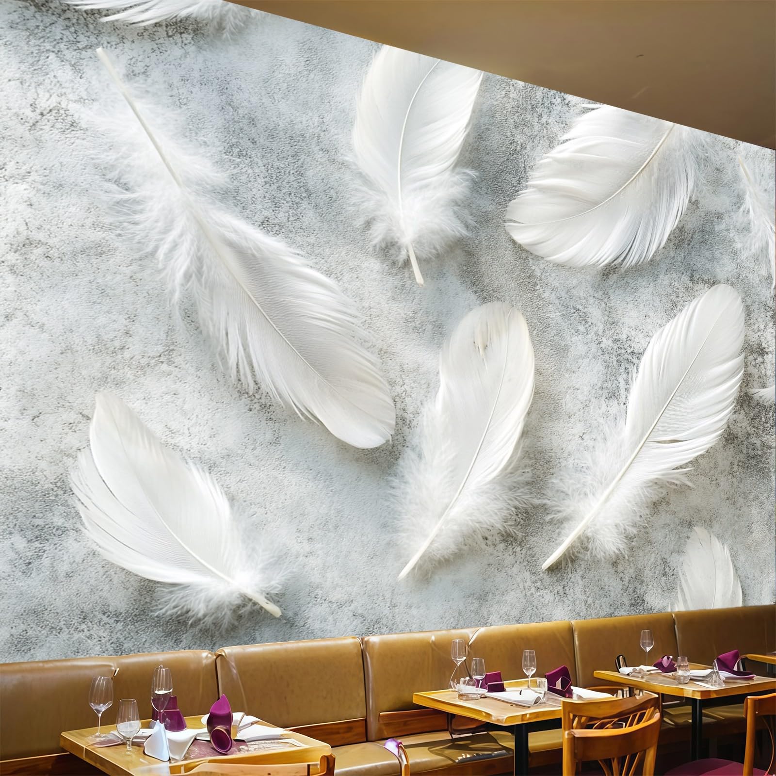 Papier peint panoramique 3D plume abstraite 450x315 cm blanc