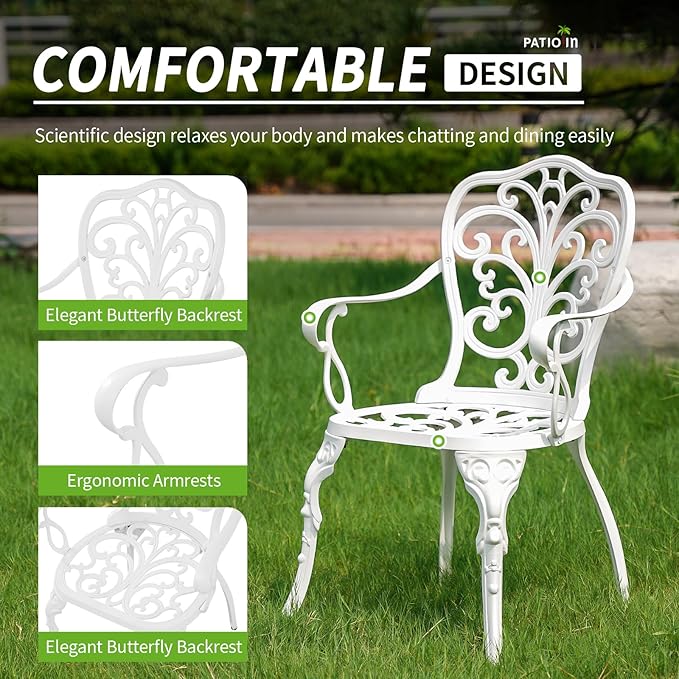 Overall, a bistro table and chairs set like this one offers a simple and elegant solution for creating a dining or lounging area in a limited outdoor space. The durable materials and design ensure that the set will withstand the elements and provide a comfortable and enjoyable outdoor dining experience for years to come. Description by ChatGPT.