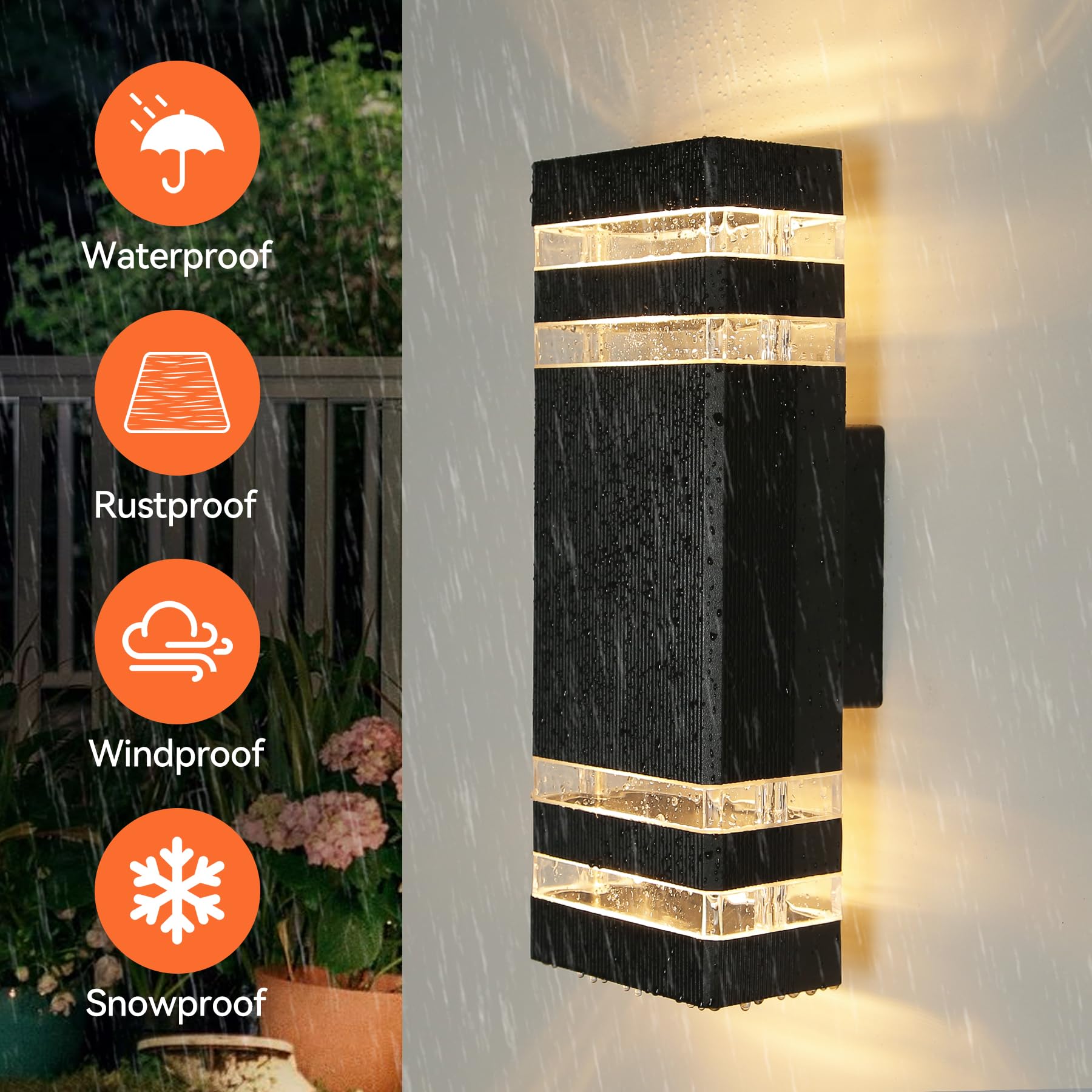 YICALE Outdoor Wall Lights Mains Powered,Up Down Lights Outdoor IP65 Waterproof Outside Wall Lights,Black LED Front Door Light Square Aluminium External Light Wall Mounted for House,Garden,2*GU10 - Image 4