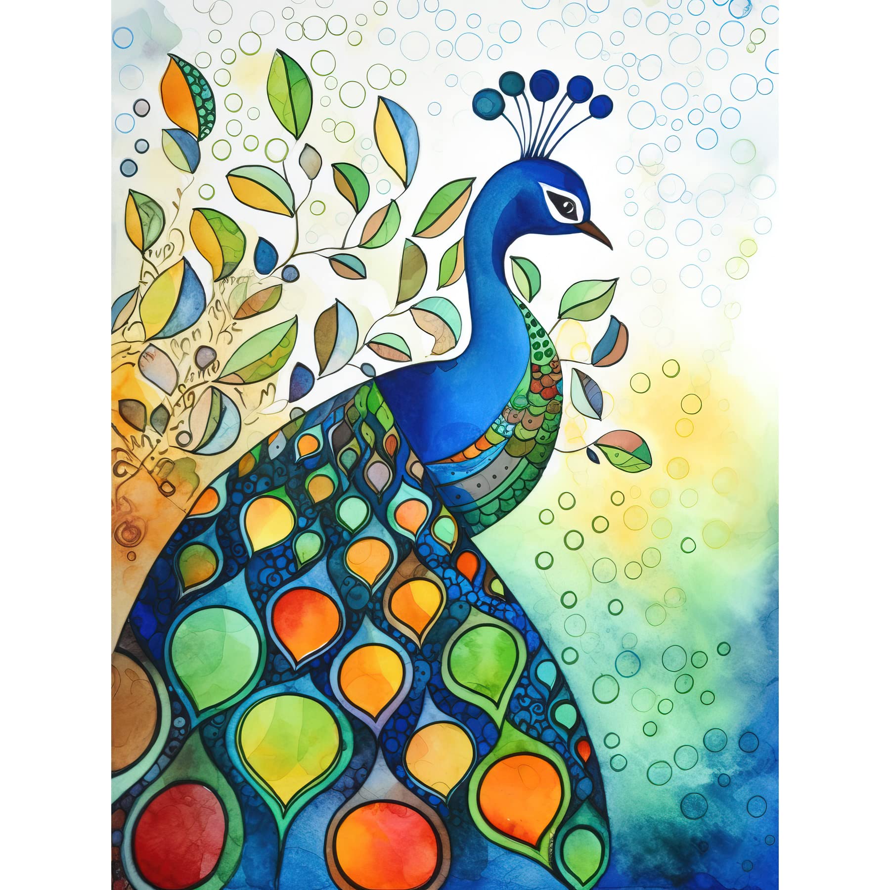 Artery8 Peacock Bird Folk Art Watercolour Painting Large Wall Art Poster Print Thick Paper 18X24 Inch