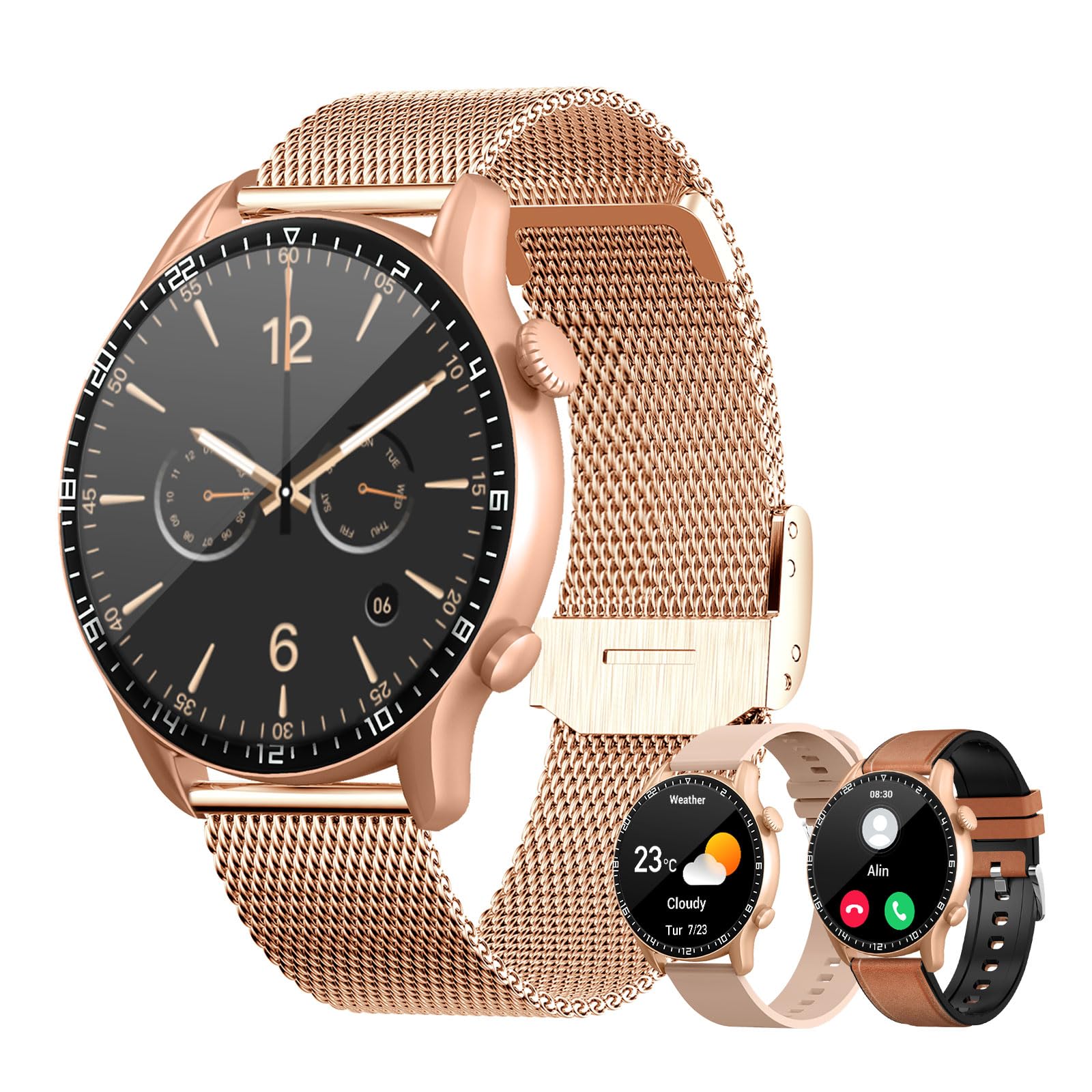 LogHog Smart Watches for Women Men Android iPhone Round 1.43HD AMOLED Display Bluetooth Modern Activity Calorie Fitness Tracker Blood Pressure Heart Rate Monitor Waterproof