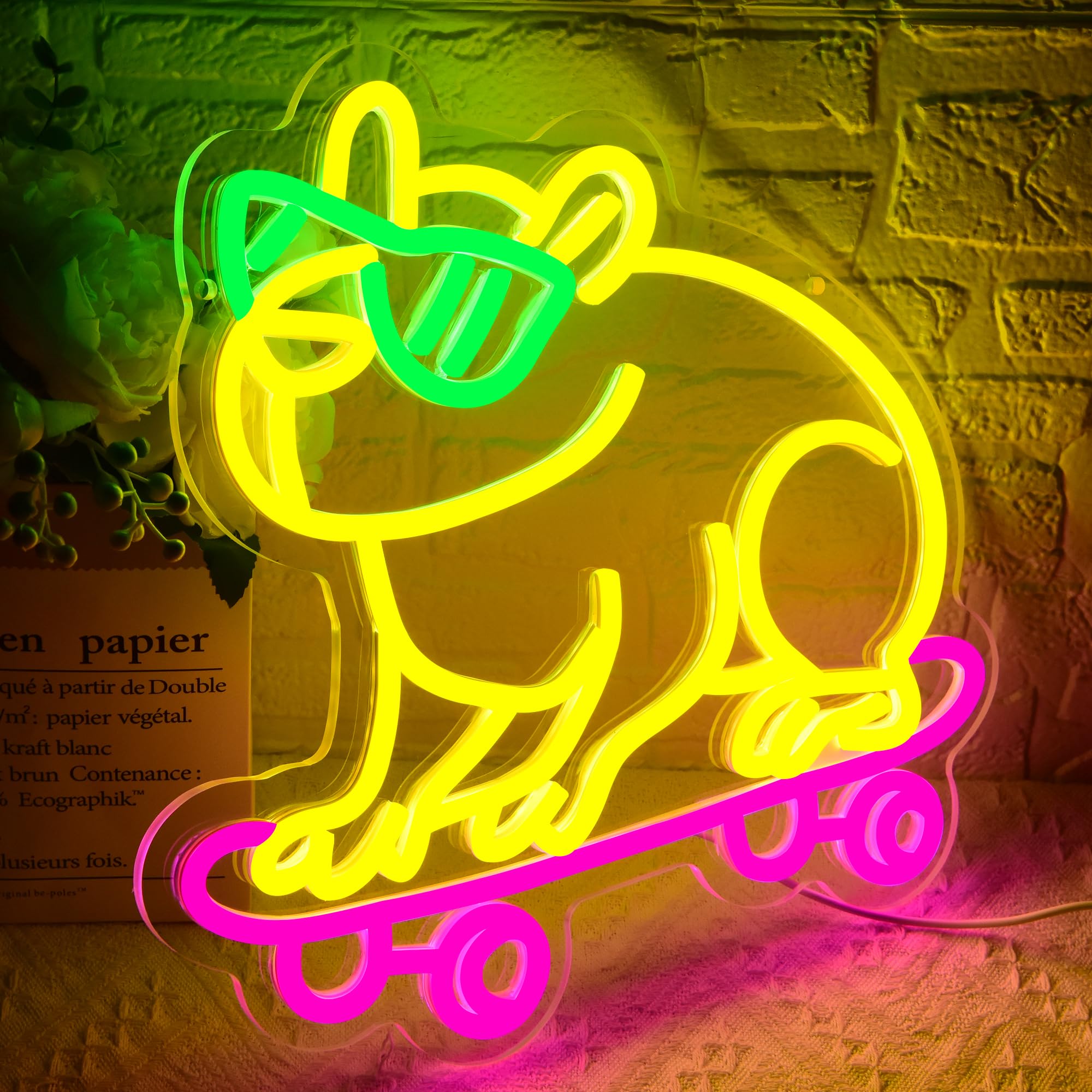 Capybara Neon Sign for Wall Decor Animal Neon Signs Skateboarding Cartoon Animal LED Light for Bedroom Pet Store Kids Room Party Game Room Decor Birthday Gifts for Children Size12.9*12.4inches?JTD274?