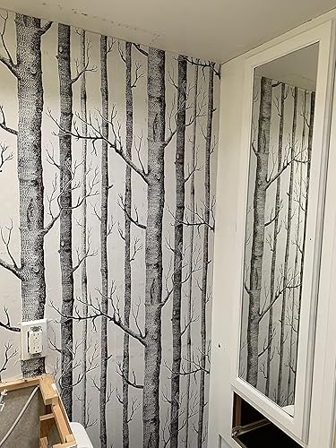 Miniatura 5 de Papel tapiz autoadhesivo de abedul para despegar y pegar, color negro/blanco, extraíble, impermeable, a prueba de aceite, para decoración del hogar,