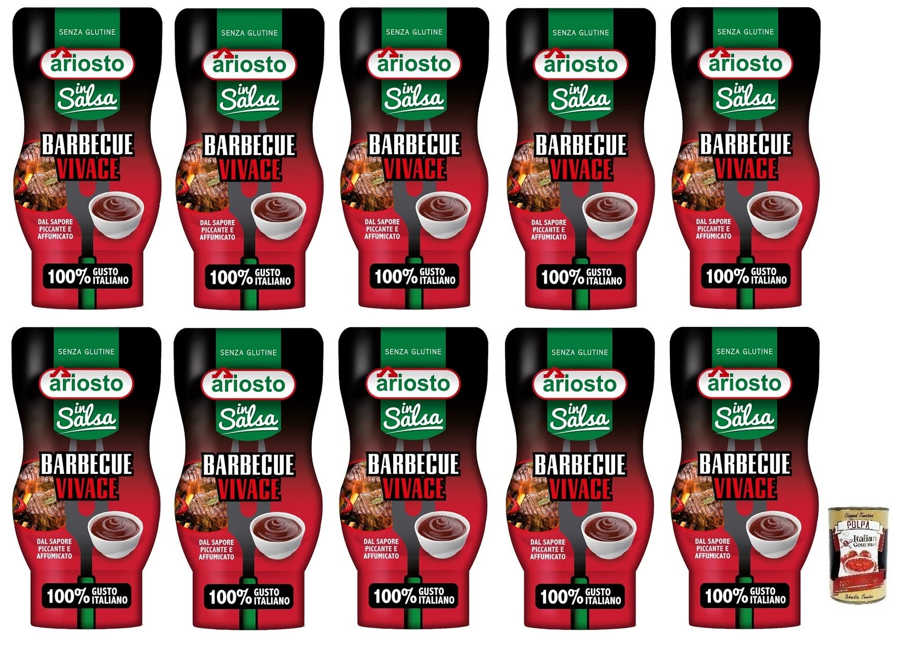 Italian Gourmet Salsa Barbecue Vivace BBQ würzig glutenfrei 10 x 315g | Mit italienischen Tomaten, gusto affumicato e piccante, cremige Grillsoße, Gesamtnettogewicht 3,15 kg + Kostenlos Polpa 400g