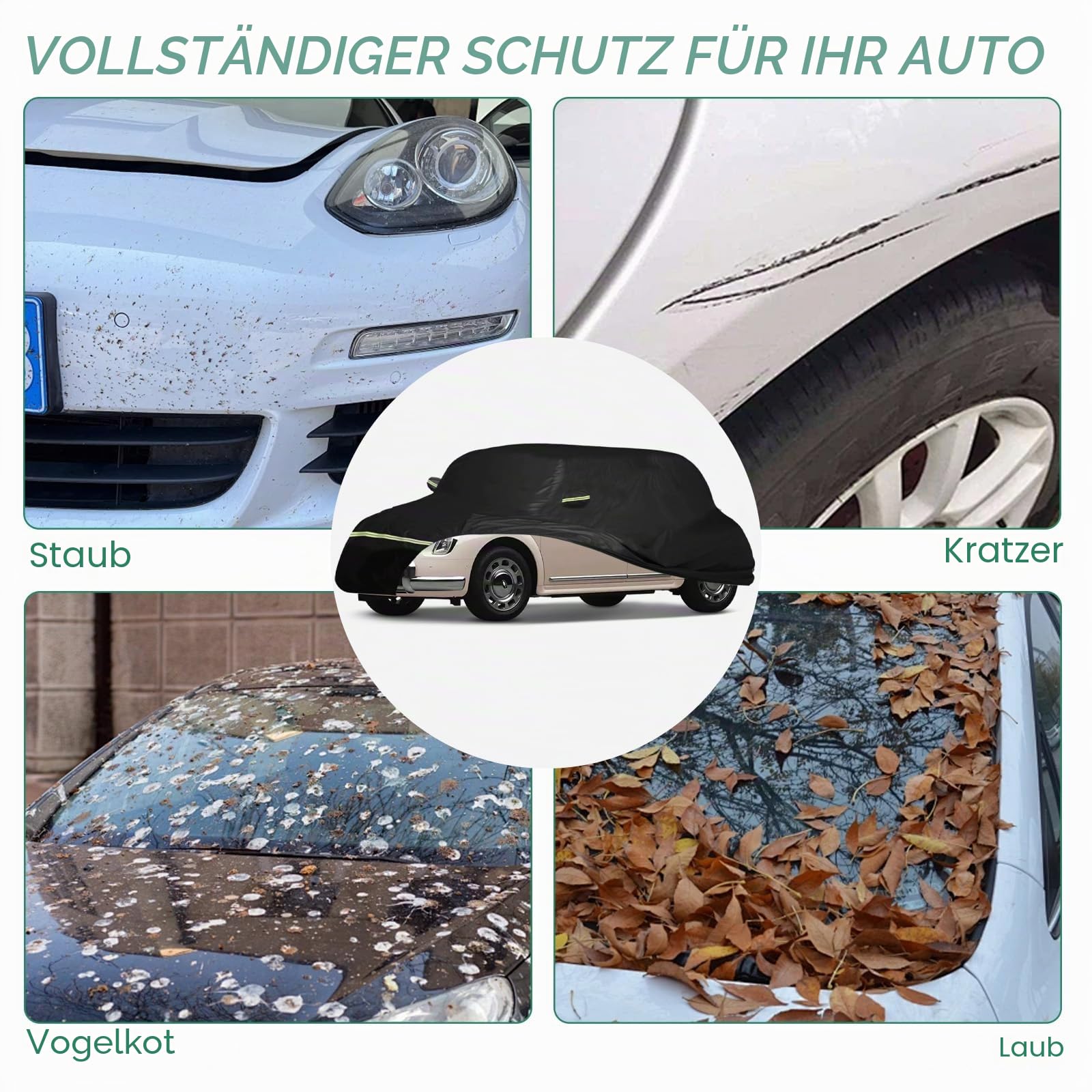 Autoabdeckung Vollgarage Ersatz für VW Beetle 1960-1980,Anti-Scratch Staub Wetterfeste UV Schutz Autoschutzhülle,Auto Abdeckplane mit Reißverschlus,Reflektierende Autoabdeckung(Schwarz)