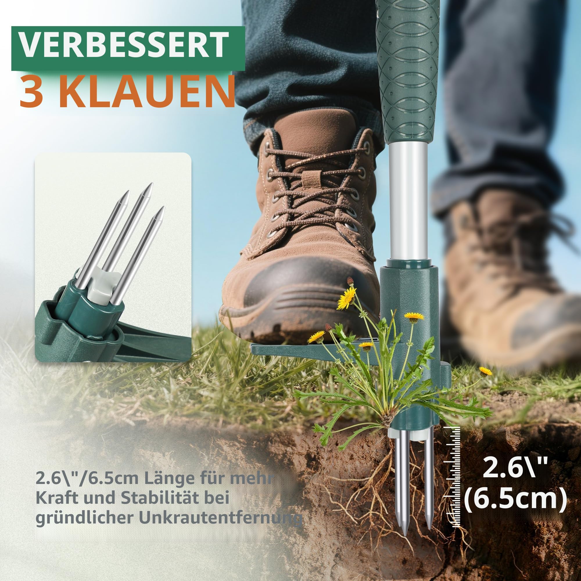 ORIENTOOLS Unkrautabzieher Weeder Handwerkzeug mit 3 Krallen für Löwenzahn, Stahl Twist Hand Unkrautwurzel Ziehwerkzeug, 100cm Langer Griff, Rasen, einfacher Wurzelentferner, Gartengerät