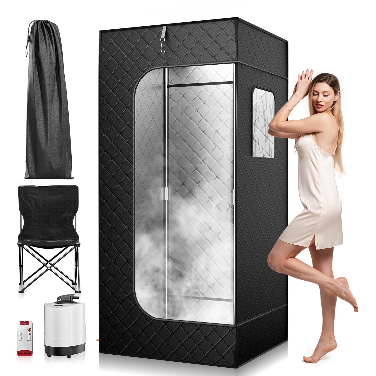 Sauna Portatile 180×80×80 cm 2.6L Vapore 9 Livelli Calore Riscaldamento Rapido 3 Minuti Sedia Pieghevole Telecomando