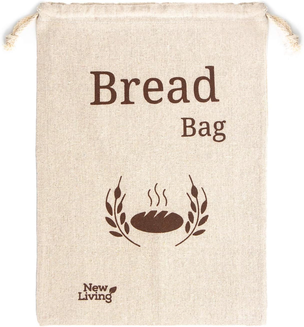 New Living - 100% algodón de lino orgánico | Bolsa de pan extra grande | 1 bolsa de pan reutilizable | Bolsa de almacenamiento de alimentos | 44 x 35 cm | Bolsa ecológica para pan