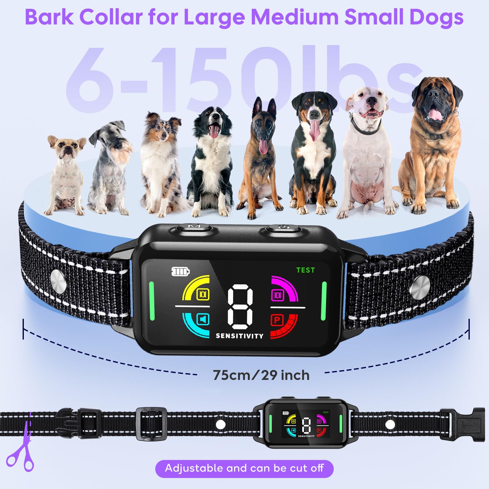 Collar Antiladridos para Perros, Antiladridos y Antiaullidos para Perros, 4 Modos de Vibración/Sonido, Impermeable IP67, Dispositivo Recargable para Detener los Ladridos Grande Mediano Pequeño