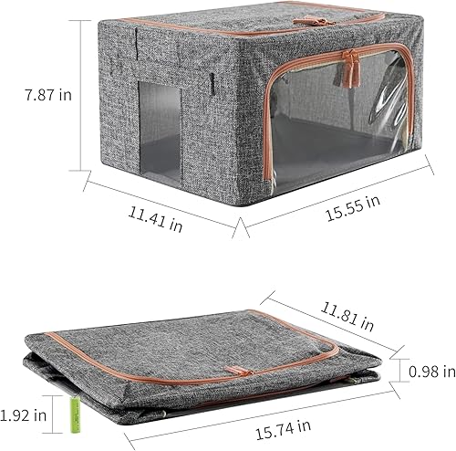Miniatura 8 de Homzing Organizador de armario de ropa, caja de almacenamiento de 24 L66 L apilable, marco de metal de acero, plegable, doble cremallera,