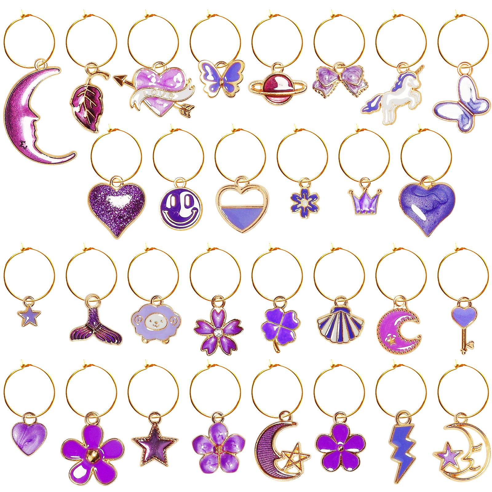 24 Pieces Wine Glass Charms Wine Glass Markers Wine Charms for Glasses Wine Glasses Identifier Drink Markers Wine Glass Tags for Christmas Thanksgiving Easter Birthday Wine Party Decorations
