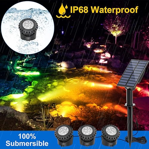 Miniatura 3 de T-SUN Luz solar para estanque, luces LED superbrillantes que cambian de color, luces solares IP68 impermeables RGB sumergibles para acuario, jardín,