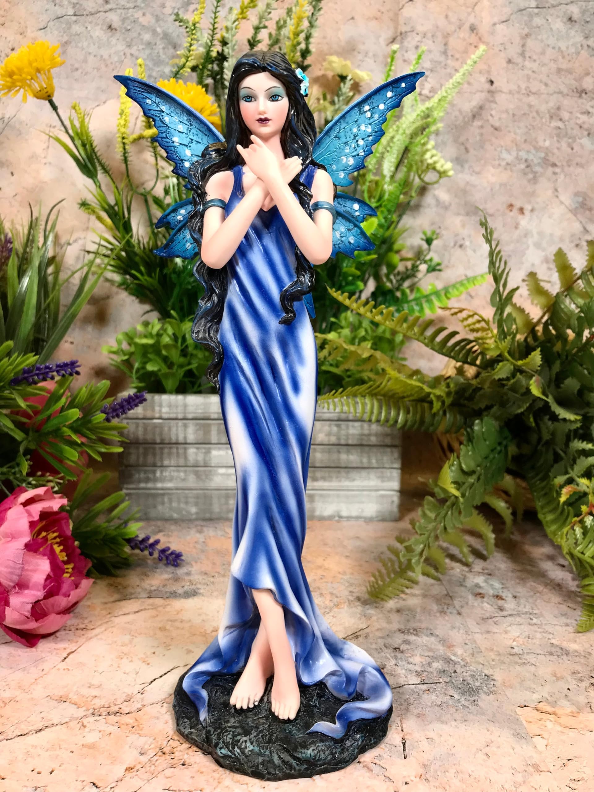 Blue Flower Fairy standing display figurine statua ornamento