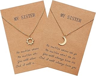 Sisters Necklace for 2, Sun and Moon Matching Necklaces Birthday Christmas Gifts for Girls