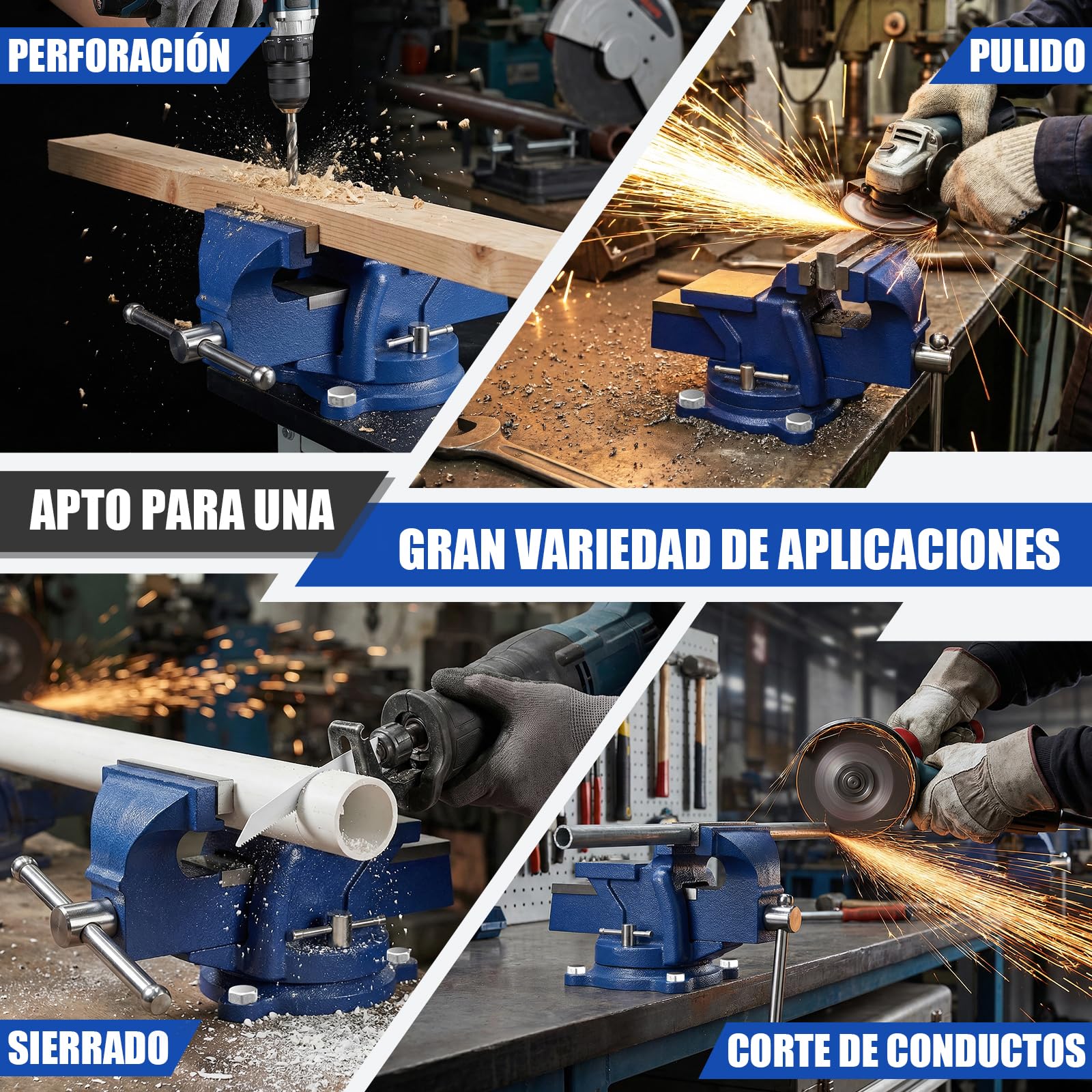 HYCHIKA Tornillo de Banco 100mm(4 pulgadas), 360 ° Se Puede Girar, Tornillo de Banco de Trabajo de Hierro Fundido, Apto para el Trabajo con Madera, el Mecanizado de Metales, el Pulido y el Taladrado