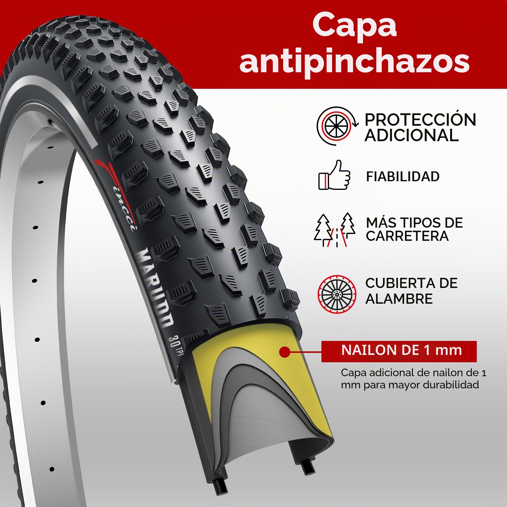 Fincci Cubiertas 29x2.10 Plegable con Banda Reflectante y Protección LVL3