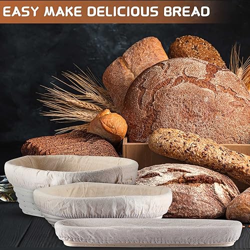 Miniatura 4 de Gerrii Paquete de 3 cestas para pan, redondas y ovaladas de 10 pulgadas y 15 pulgadas para pan, para panadería, panadería, panadería, panadería y
