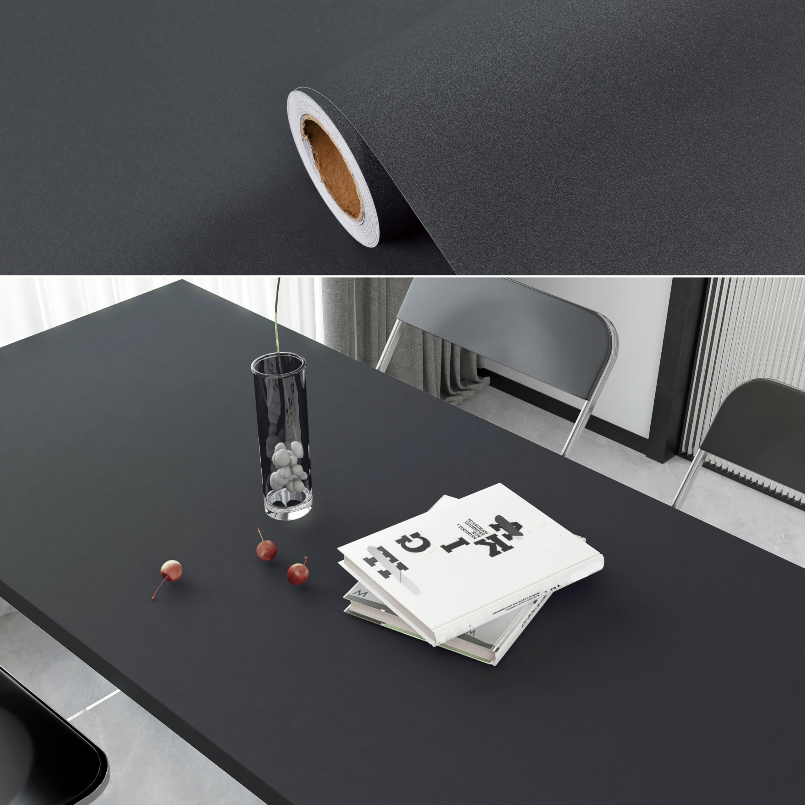 60cm×5m, Dark Grey Vinyl Wrap for Furniture Stickers, Grey Vinyl Self Adhesive, Matt Finish Sticky Back Plastic Roll, Plastic Wrap for Furniture Makeover, Durable Contact Paper Self Adhesive Wallpaper — image 1