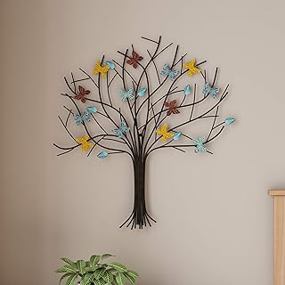 Lavish Home Tree of Life Metal Wall Art Hand Painted 3D Butterflies Leaves for M - Compare price