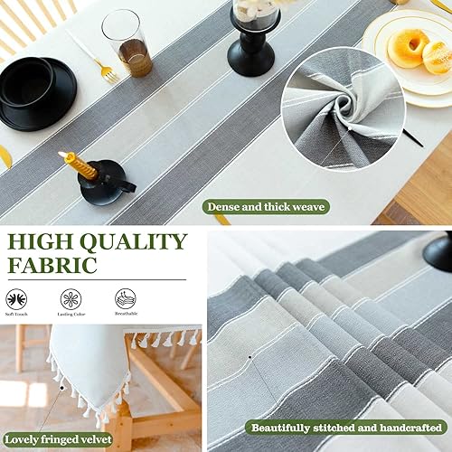 Miniatura 5 de BESBESME Mantel de lino rústico estilo bohemio, mantel a rayas para mesas cuadradas, lavable y resistente a las arrugas (55 x 55 pulgadas, 4