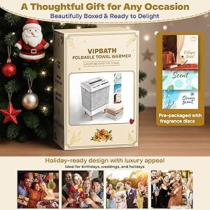 VIPBATH 35L Towel Warmer Gift Set  Family-Sized Foldable Design with Window, Dual Safety Shut-Off for Overheat & Tip-Over, 12 Aroma Discs  A Spa-Like Luxury for Home & Loved Ones