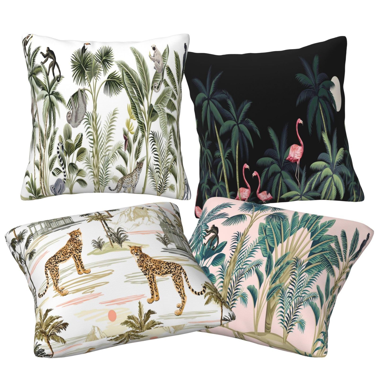 Fundas de Cojines Juego de 4 75x75cm Funda Cojin Felpa Corto Plantas Cojines Decoracion Animal Fundas de Cojín Cuadradas Impresión Doble Cara con Cremallera Oculta,para Sofá Decoración Hogar30x30in