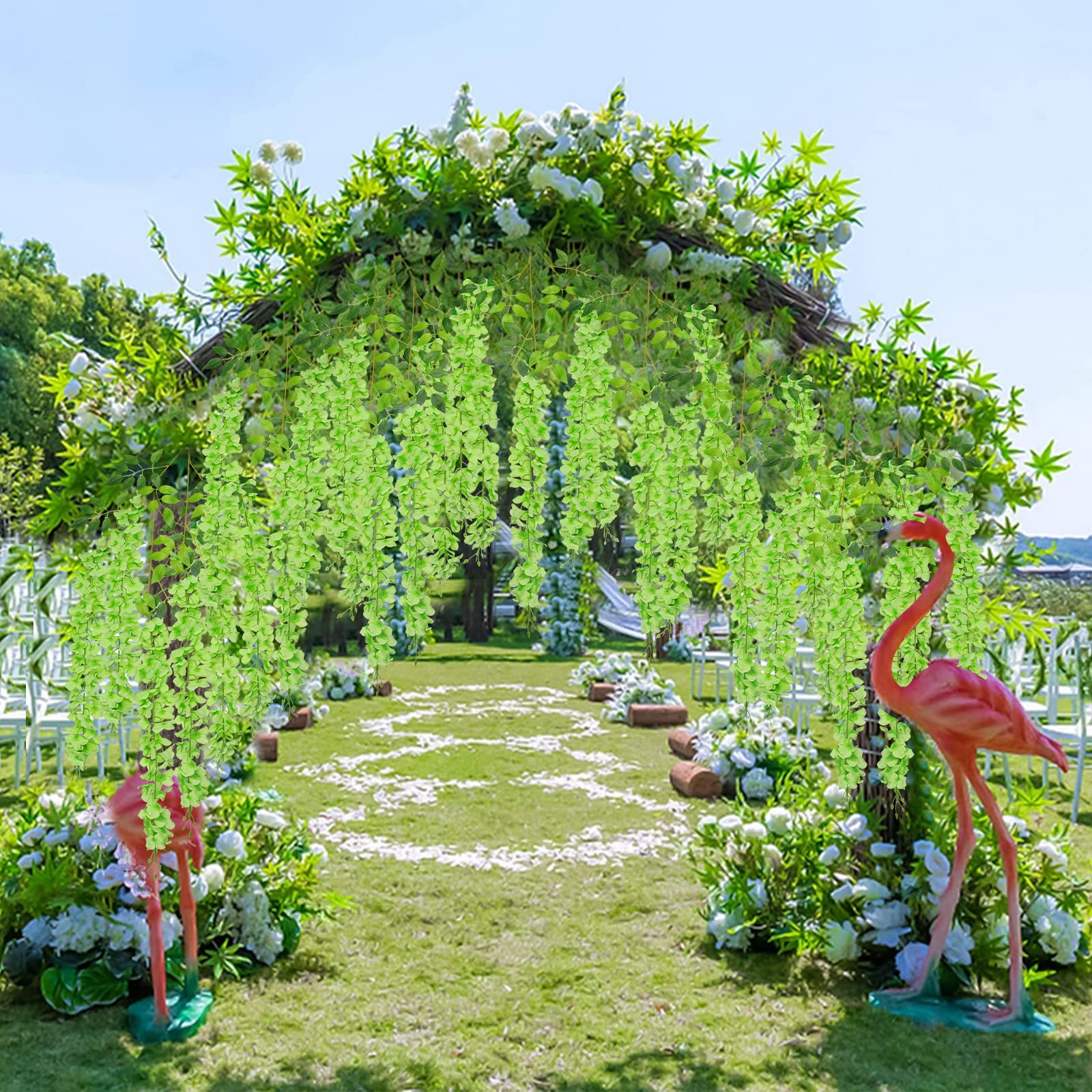 U'Artlines Paquete de 36 guirnaldas Artificiales de ratán de glicinia Artificial para Colgar, Flores de Seda, decoración del hogar, Fiesta, Boda (36, Verde)