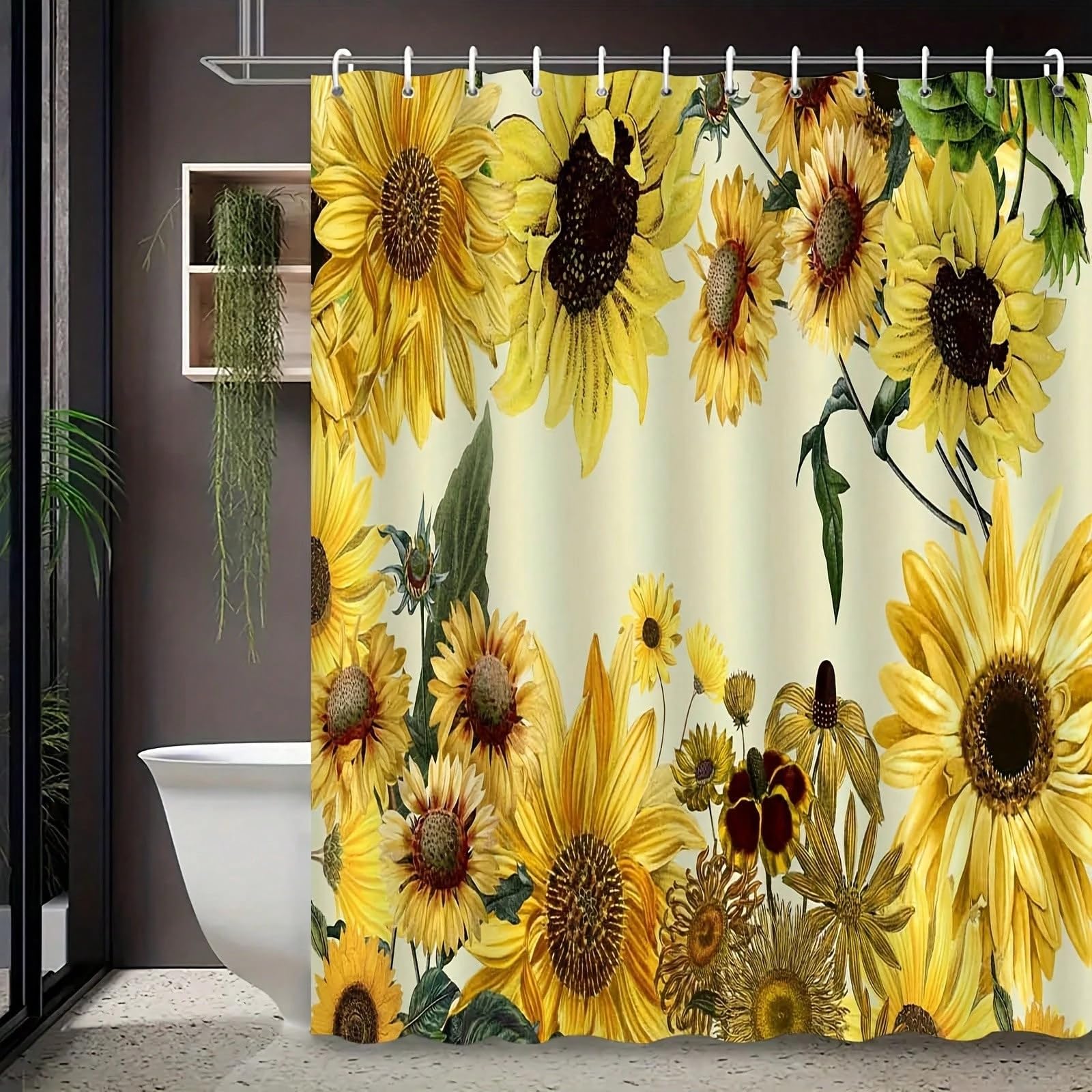 GLKSDLPO Nordic Modern Sunflower Shower Curtain Bathroom Curtain, Multifunctional Waterproof Curtain, Bathroom Decorative(140x183cm/55x72in(WxH)