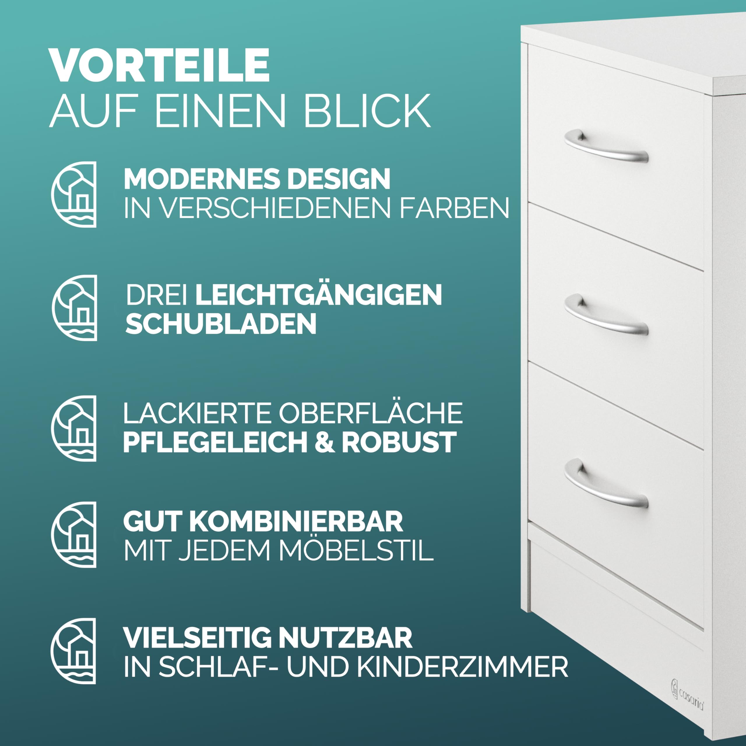 Casaria® Nachttisch Weiß LED 3 Schubladen Kabelführung Wandbefestigung Boxspringbett Schlafzimmer Nachtschrank Nachtkonsole Nachtkommode Holz 54x39x28cm